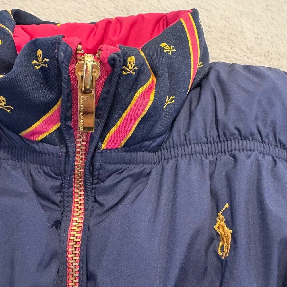 Ralph Lauren Girls Puffer Vest Reversible Down L‎ 12/14 Pink Blue Preppy Outdoor